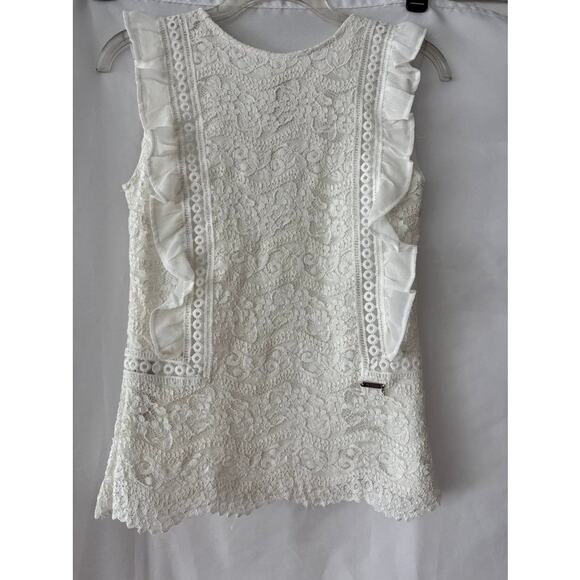 Guess White Lace Ruffle Trim Sleeveless Top Size Girls 16 - Picture 12 of 15